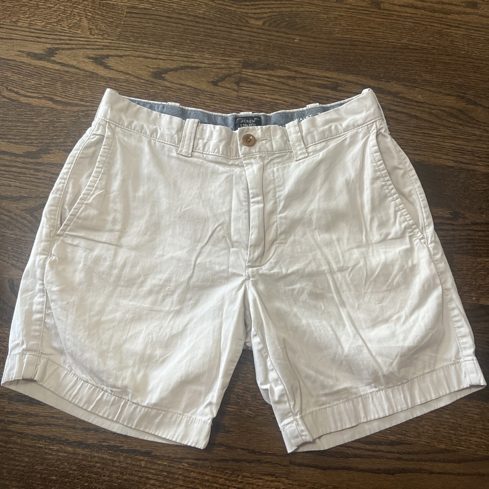 J.Crew Gramercy Mens Beige Cotton Twill Chino Shorts Size 29W Flat Front